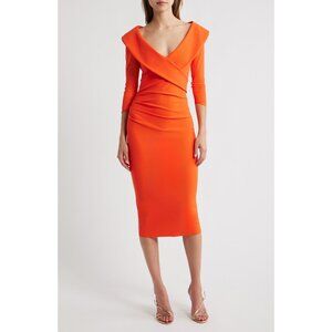 🆕CHIARA BONI Suli Wrap Front Pleated Sheath Dress 6 Orange